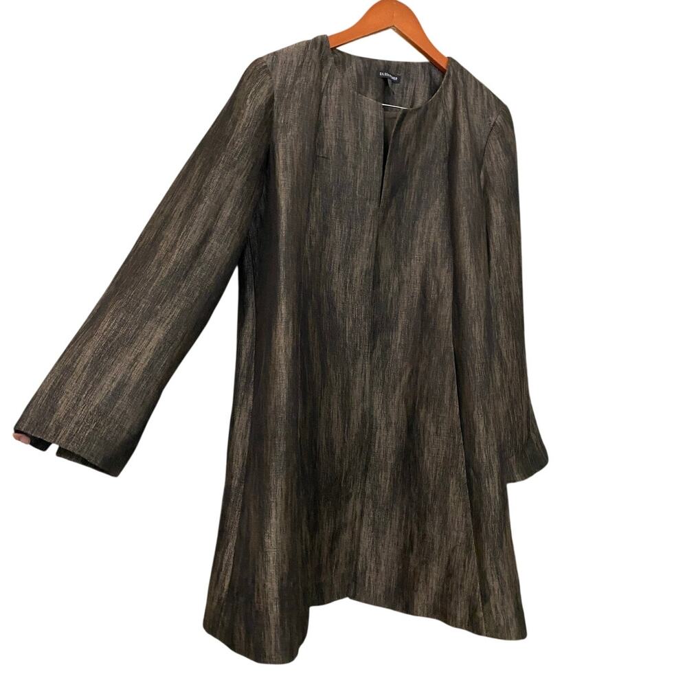 Eileen Fisher Linen Silk Herringbone Shadow Jacket Large Roundneck Swing Coat - Picture 7 of 12